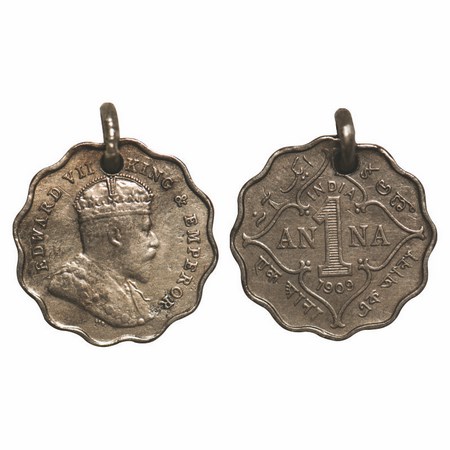 Edward VII, Copper-Nickel, 1 Anna, 1909, Bombay Mint, 'B' incused. Pierced and used as orn