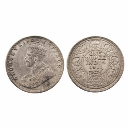 George V, Silver, Rupee, 1911, Bombay Mint, Dot, Pig Type. F. Prid 217. GK 1022. Very Fine