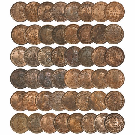 George V, Bronze, 1/12 Anna, (Lot of 24 Coins), 1) 1912, Calcutta Mint, No dot, 2) 1914, C