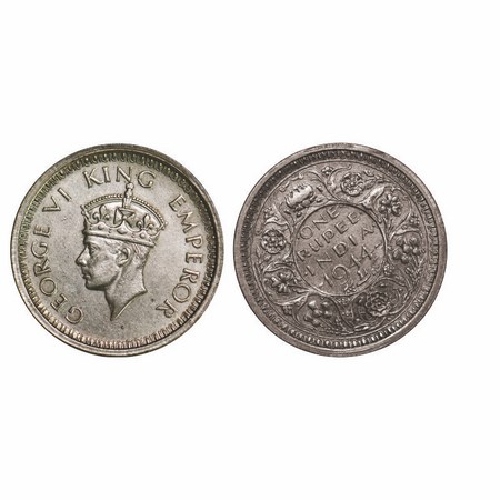 George VI, Half Silver, Rupee, 1944, Bombay Mint, D/II, Dot, Security edge, Error, 10'o cl