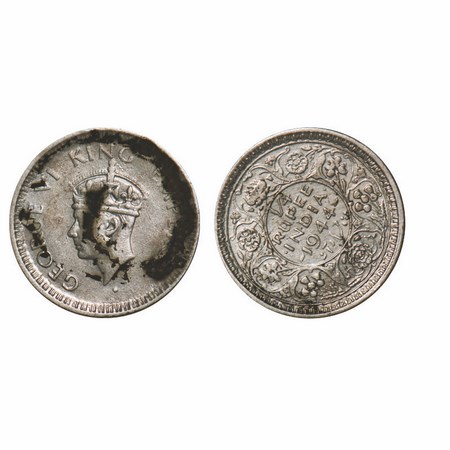 George VI, Half Silver, 1/4 Rupee, 1944, Lahore Mint, Head Type II, Rev II, 'L' raised, Se