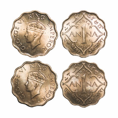 George VI, Copper-Nickel, 1 Anna, (2 Coins), 1941, Calcutta Mint, Head Type II, No dot, 1)