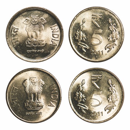 5 Rupees, Ni-Br, 5.95g (2 Coins), 2011. Bombay Mint, Two different dies types in Small and