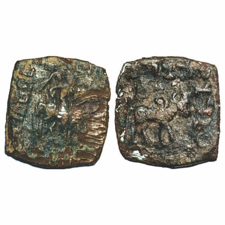 Indo-Scythians, Azes II (c. 35 BC - 5 AD), Copper Square Drachma, 5.90g, 22.13x20.82mm, Ob