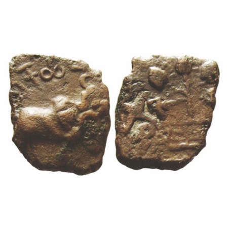 Satavahanas, Kochhiputa Siri Satakani (c. 70-50 BC), Copper, 2.75g, 16.23x13.70mm, 'bull'-