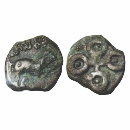 Satavahanas, Siri Satakarni, 'Tarhala Hoard' Type, Potin Unit, 2.56g, 15.98x17.92mm, Obv: 