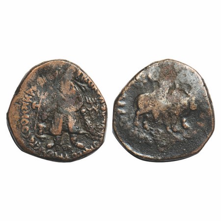 Kushanas, Vima Kadphises (c. 100-127/8 AD), Copper Tetradrachm, 16.61g, 26.46x25.99mm, Obv