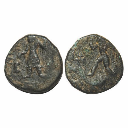 Kushans, Kanishka I (c. 127-151 AD), Copper Drachma 17.04g, 25.95x25.30mm, Obv: King stand