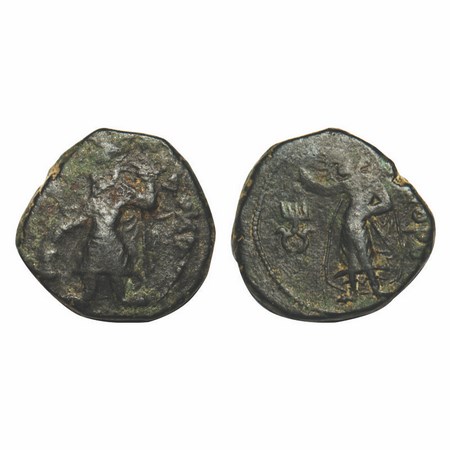 Kushanas, Kanishka, Copper Unit, 16.27g, 24.49x25.38mm, Obv: King diademed and crowned, st