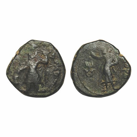Kushanas, Kanishka, Copper Unit, 17.31g, 25.58x25.57mm, Obv: King diademed and crowned, st