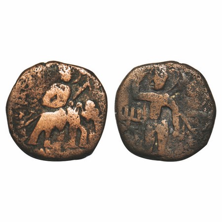 Kushanas, Huvishka (c. 152-190 AD), Copper Unit, 7.69g, 21.80x22.00mm, Obv: King riding an