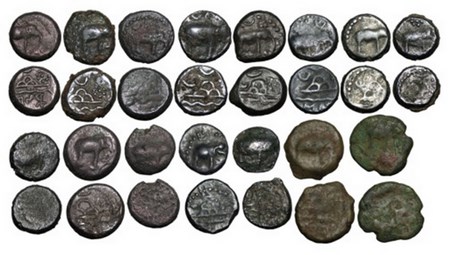 Western Kshatrapas, (15.Coins), Damasena (c. 223-236 AD),Potin Unit, Obv: Elephant walking