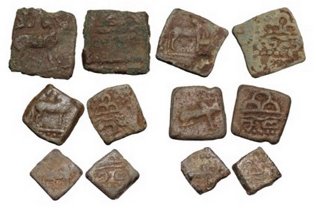 Western Kshatarapas, Lead Units (6 Coins), Different type, Bull, Rudrasen III (270-300 SE 