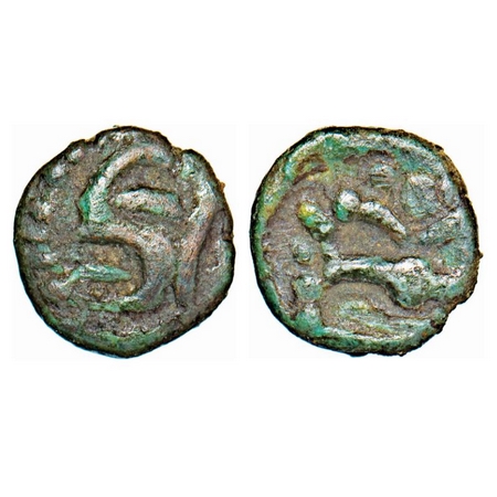 Guptas, Kumargupta, Posthmous issue, Copper, 1.34g, Obv: King Portrait, Rev: Laxmi. Very F
