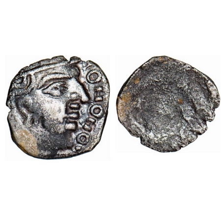 Guptas, Skandagupta, Lakhi, Silver, 0.83g, 13-12mm, ½ Karshapana, Obv: Portrait to right, 