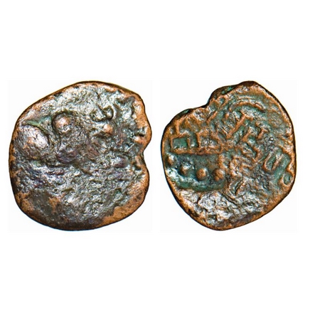 Kalachuris of Mahishmati, Krishnaraja (c. 550-575 AD), double struck, Copper Drachma, 0.71