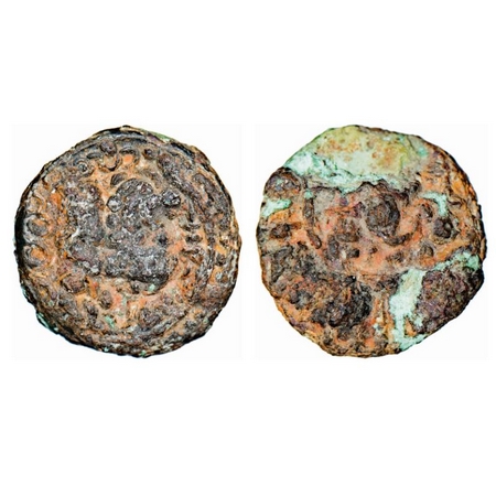 Eastern Chalukyas of Vengi, Vishnuvardhana I, Copper Base Alloy Unit, 3.14g, 16.59 x 16.46