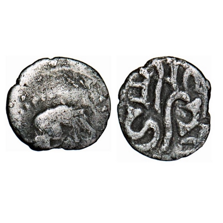 Chalukyas of Gujarat, Rana Hasti (900-1000 AD), Silver Dirham, 0.33g, 7-7mm, Obv: Elephant
