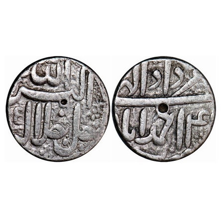 Akbar, Silver Rupee,11.34g, Ahmadabad Mint, Ilahi 4x, month Amardad. KM 93.2. Test mark, A