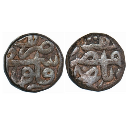 Akbar, Copper Dam, 20.32g, Lahore Mint, AH (9)80, adl falus, fi tarikh type. A.Liddle C-5.