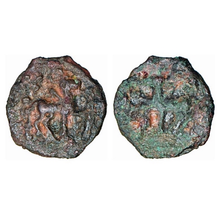 Kausambi, Cast Copper, 3.06g, 20.28 x 20.00mm, Lanky bull type, Obv: Bull to right above i