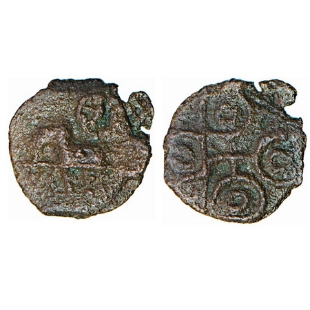 Kaushambi Region, Cast Copper, 1.36g, 12.18 x 14.16mm, Obv: Elephant walking to left above