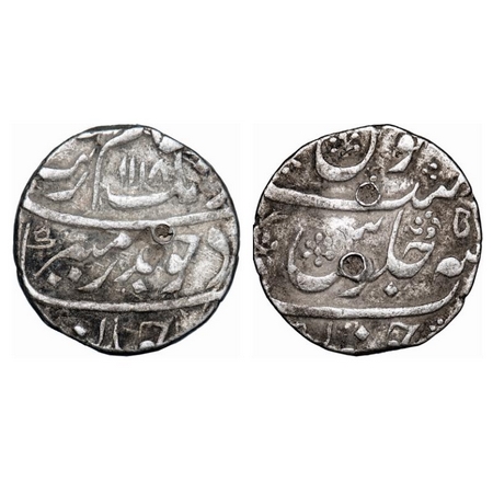 Aurangzeb, Silver Rupee, 11.52g, Junagadh Mint, AH 1118 / 5(1) RY. KM 300.43. Test marks, 