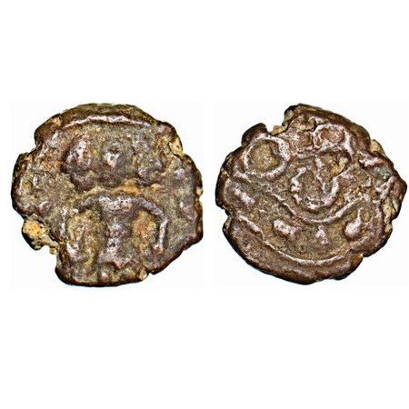 Ujjaini Region, Uninscribed Type, Copper Unit, 3.21gm, 11-11mm, Obv: Three headed Siva sta
