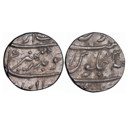 Aurangzeb, Silver ½ Rupee, 5.77g, Surat Mint, 30 RY, badr munir couplet with 'Alif' in see