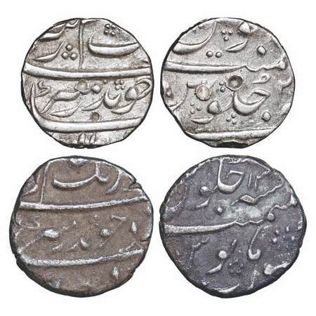 Aurangzeb, Silver ½ Rupee (2 coins), (Surat) Mint, 2 & 13 RY, KM 294.6. Test mark, About V