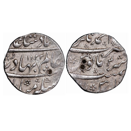 Shah Alam Bahadur, Silver Rupee, 11.41g, Ahmadnagar Mint on top, AH 1122 / 4 RY. KM 348.2.