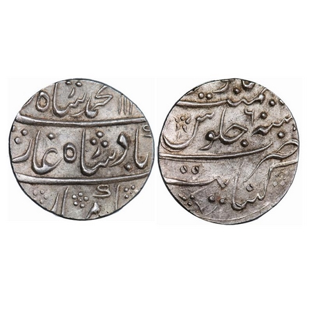 Muhammad Shah, Silver Rupee, 11.56g, Kambayat Mint, AH 113X / 6 RY, complete mint visible,