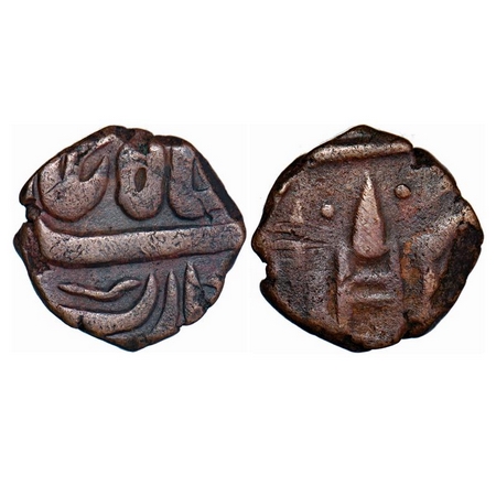Shah Alam II (AH1174-1221 / 1759-1806 AD), ½ Paisa, 7.53g, (Akbarabad) error vertical kata