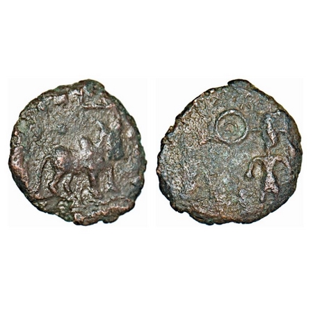 Post Mauryan, Ujjaini Region, 4.00g, 15-15mm, Obv: Bull walking to right in front of tree 