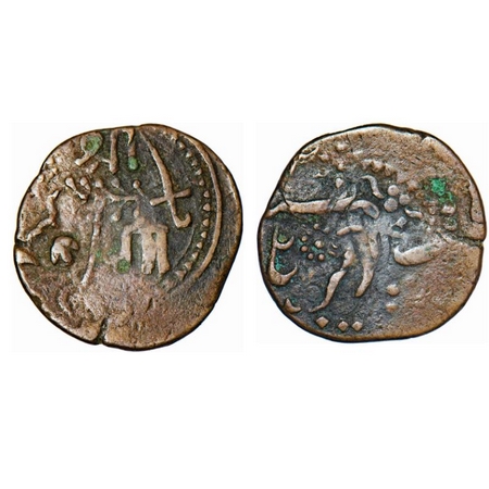 Baroda, Copper Paisa, 6.36g, Khande Rao (AH 1273-1287 / 1856-1870 AD), Amreli Mint, Double