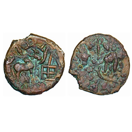 Yaudheyas Tribe of Punjab, (c 200 BC), Copper Karshapana, 4.09g, 20.06 x 19.81mm, Obv: Sac