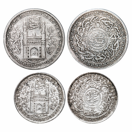Hyderabad, Silver 4 & 8 Annas (2 Coins), Mir Usman Ali Khan (AH 1329-1367, 1911-1948 AD), 