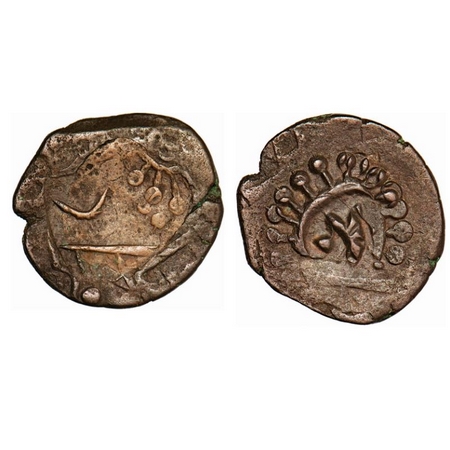 Jhabua, Copper Paisa, 9.80g, British proctorate, Gopal Singh ( VS 1897-1952), different fl