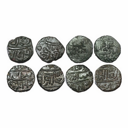 Junagadh, Copper Dokdo (4 Coins), All coin dated broad flan, Bahadur Khan (AH,1226-1256/VS