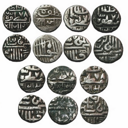Nawanagar, Silver Kori (7 Coins), British Protectorate, AH 978 Frozen, in the name of Muza