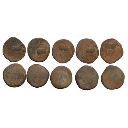 Maharathis, Anantapur Region, Lead Unit, (5 Coins). Obv: Horse standing to right above sri