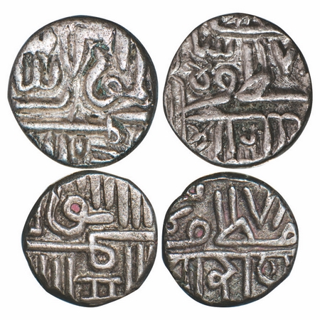 Porbandar & Nawanagar, Silver (2 Coins), ½ Kori , 2.36g, British Protectorate Issue, Obv: 