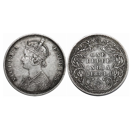 Victoria Empress, Silver, Rupee, 1881, Bombay Mint, A3/II(iv), Dot. GK 469. Very Fine+. Sc