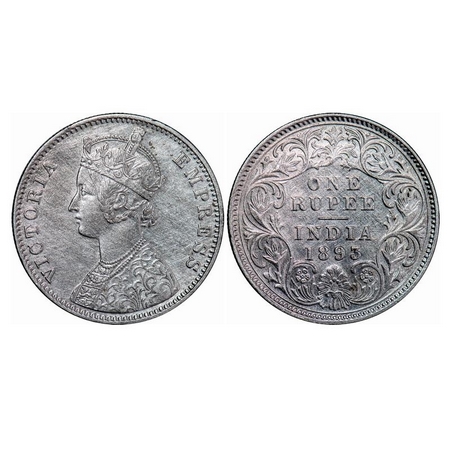 Victoria Empress, Silver, Rupee, 1893, Calcutta Mint, C3/I(i), 'C' incused. GK 580. Extrem