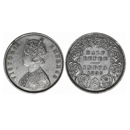 Victoria Empress, Silver, Half Rupee, 1893, Bombay Mint, A/I, 'B' incused. GK 648. About E