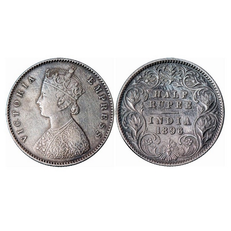 Victoria Empress, Silver, Half Rupee, 1896, Calcutta Mint, A/I, 'C' incused. GK 652. Very 
