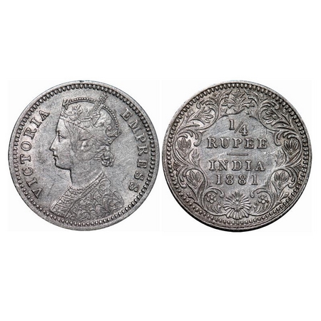 Victoria Empress, Silver, ¼ Rupee, 1881, Calcutta Mint, C/II, 'C' incused. GK 680. Very Fi