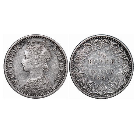 Victoria Empress, Silver, ¼ Rupee, 1887, Bombay Mint, C(i)/II, 'B' raised. GK 708. Very Fi