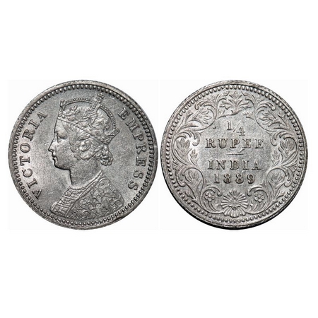Victoria Empress, Silver, ¼ Rupee, 1889, Calcutta Mint, C/II, 'C' incused. GK 716. Uncircu