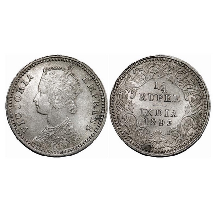 Victoria Empress, Silver, ¼ Rupee, 1893, Calcutta Mint, C/II, 'C' incused. GK 725. Extreme